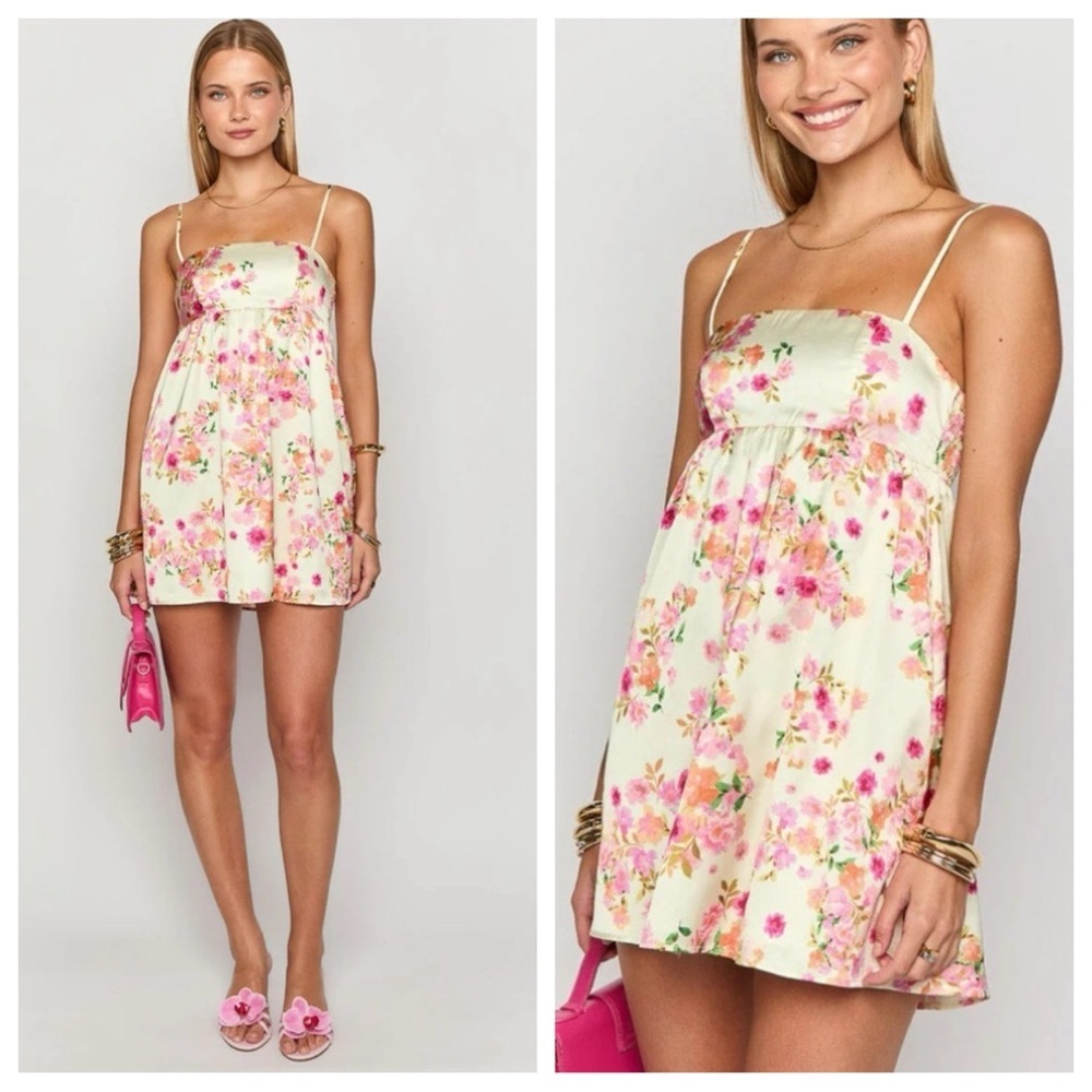 New! Beginning Boutique Elsa Yellow Bloom Satin Mini Dress nwt 25213